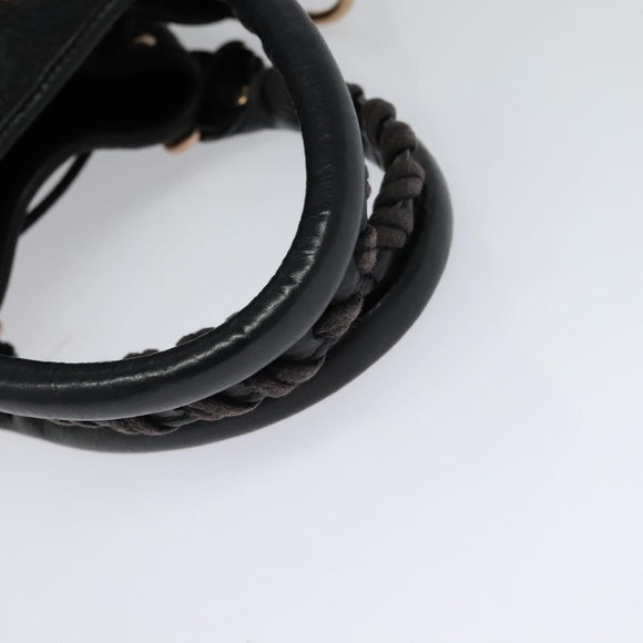 BALENCIAGA Giant Mini Pom Pom Hand Bag Leather 2way Black 285439 Auth ki5426V