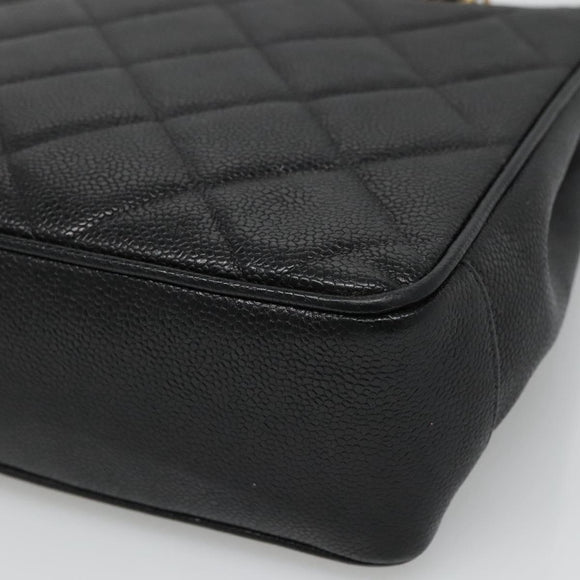 CHANEL Matelasse Chain Shoulder Bag Caviar Skin Black Gold CC Auth ki5432
