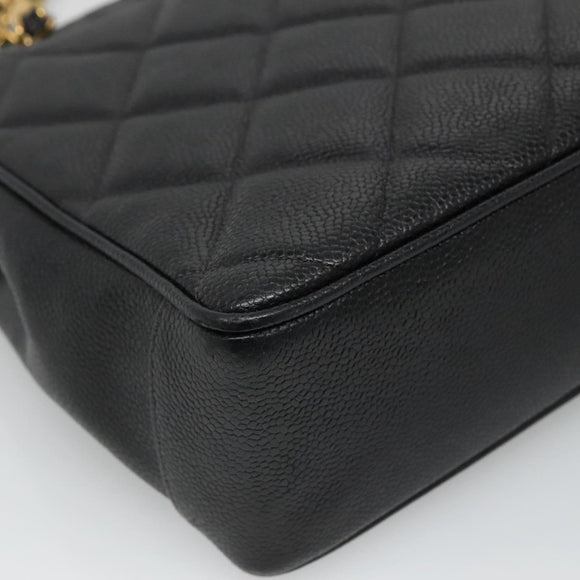 CHANEL Matelasse Chain Shoulder Bag Caviar Skin Black Gold CC Auth ki5432