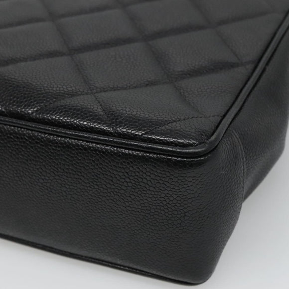 CHANEL Matelasse Chain Shoulder Bag Caviar Skin Black Gold CC Auth ki5432