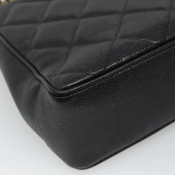 CHANEL Matelasse Chain Shoulder Bag Caviar Skin Black Gold CC Auth ki5432