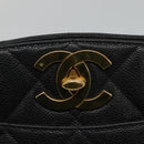 CHANEL Matelasse Chain Shoulder Bag Caviar Skin Black Gold CC Auth ki5432-14