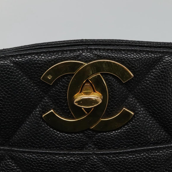 CHANEL Matelasse Chain Shoulder Bag Caviar Skin Black Gold CC Auth ki5432