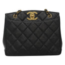 CHANEL Matelasse Chain Shoulder Bag Caviar Skin Black Gold CC Auth ki5432-2