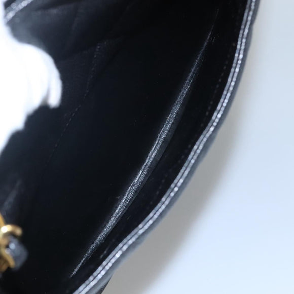 CHANEL Matelasse Chain Shoulder Bag Caviar Skin Black Gold CC Auth ki5432