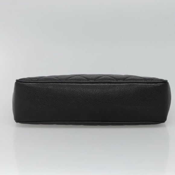 CHANEL Matelasse Chain Shoulder Bag Caviar Skin Black Gold CC Auth ki5432