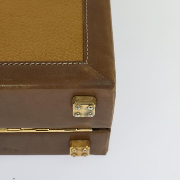 LOEWE Anagram Attache Case Hand Bag Leather Beige Auth ki5434