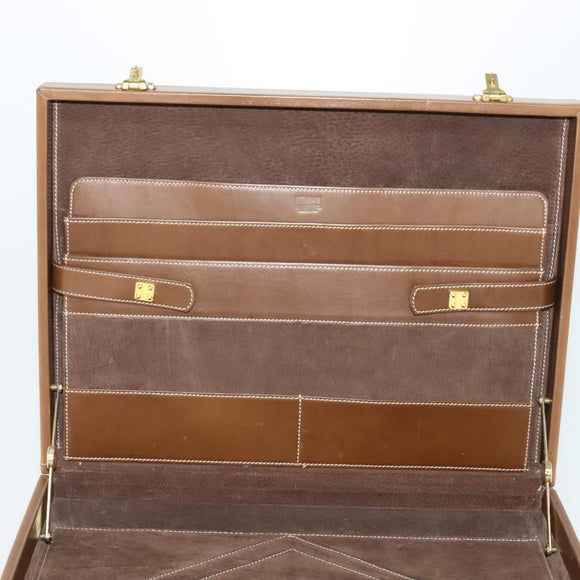 LOEWE Anagram Attache Case Hand Bag Leather Beige Auth ki5434
