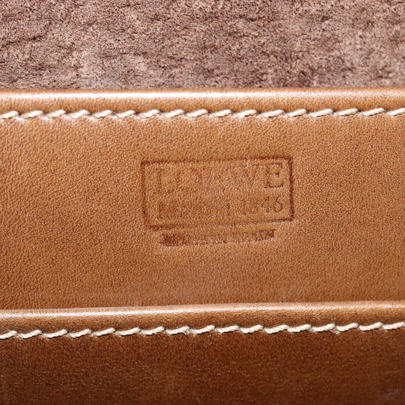 LOEWE Anagram Attache Case Hand Bag Leather Beige Auth ki5434