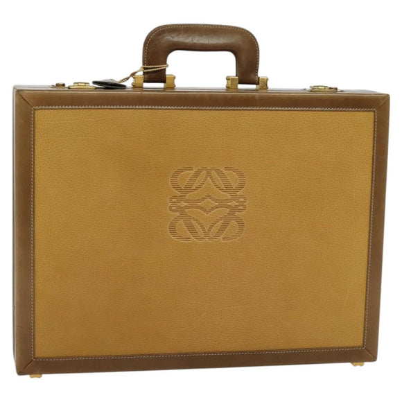 LOEWE Anagram Attache Case Hand Bag Leather Beige Auth ki5434