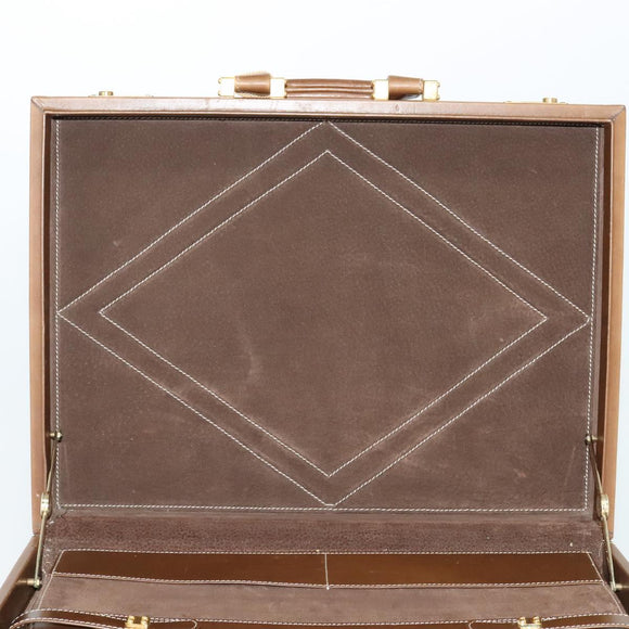 LOEWE Anagram Attache Case Hand Bag Leather Beige Auth ki5434