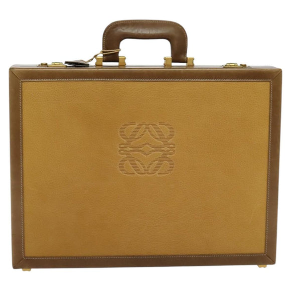 LOEWE Anagram Attache Case Hand Bag Leather Beige Auth ki5434
