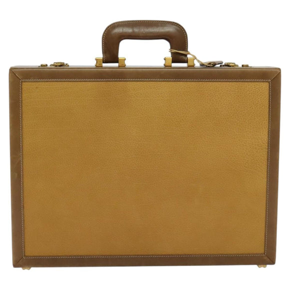 LOEWE Anagram Attache Case Hand Bag Leather Beige Auth ki5434