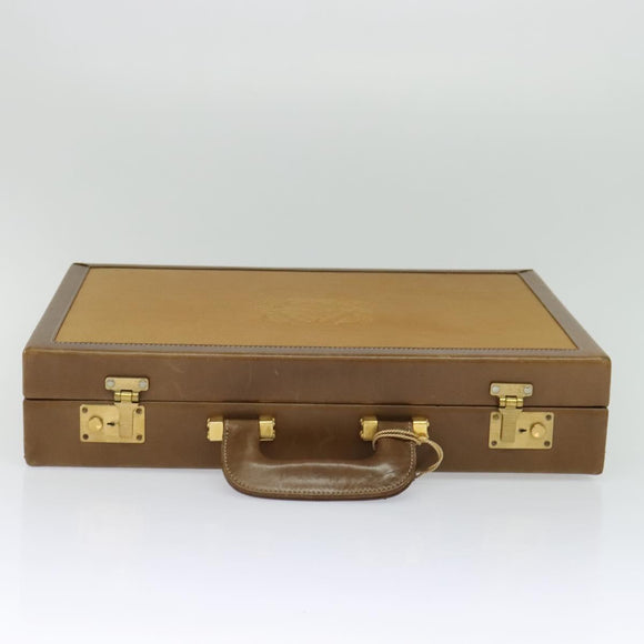 LOEWE Anagram Attache Case Hand Bag Leather Beige Auth ki5434