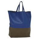 CELINE Vertical Cabas Hand Bag Leather Blue Brown Auth ki5445-1