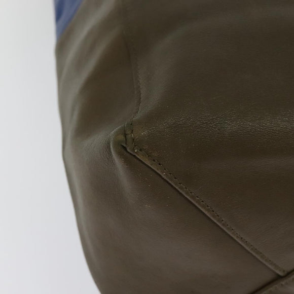 CELINE Vertical Cabas Hand Bag Leather Blue Brown Auth ki5445