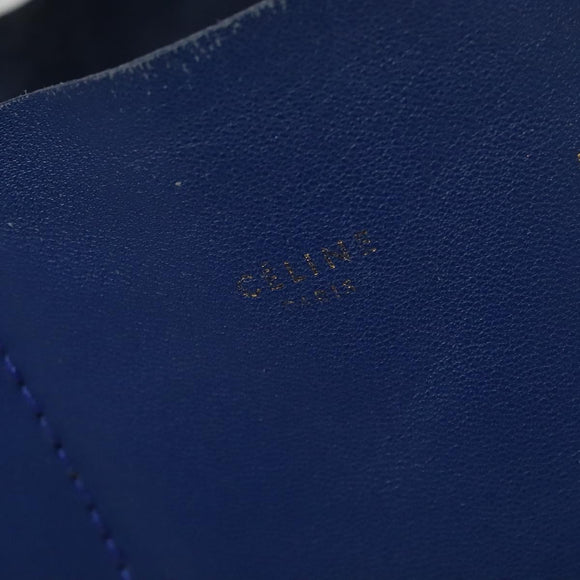 CELINE Vertical Cabas Hand Bag Leather Blue Brown Auth ki5445