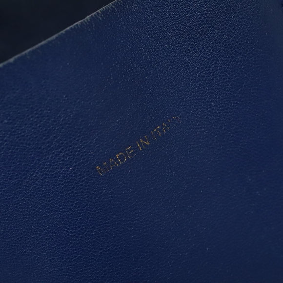 CELINE Vertical Cabas Hand Bag Leather Blue Brown Auth ki5445