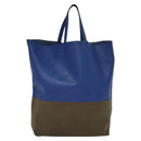 CELINE Vertical Cabas Hand Bag Leather Blue Brown Auth ki5445-2