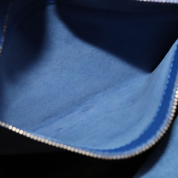 CELINE Vertical Cabas Hand Bag Leather Blue Brown Auth ki5445