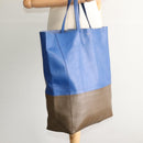 CELINE Vertical Cabas Hand Bag Leather Blue Brown Auth ki5445-22