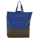 CELINE Vertical Cabas Hand Bag Leather Blue Brown Auth ki5445-3