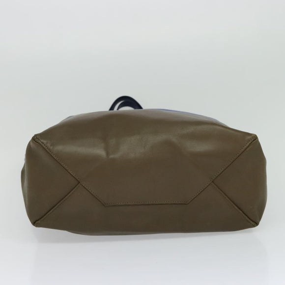 CELINE Vertical Cabas Hand Bag Leather Blue Brown Auth ki5445