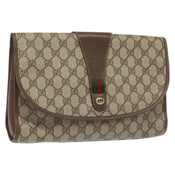 GUCCI GG Supreme Web Sherry Line Clutch Bag PVC Beige Red 156 01 031 Auth ki5446