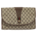 GUCCI GG Supreme Web Sherry Line Clutch Bag PVC Beige Red 156 01 031 Auth ki5446-13