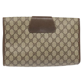 GUCCI GG Supreme Web Sherry Line Clutch Bag PVC Beige Red 156 01 031 Auth ki5446 - 0