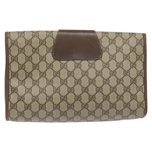 GUCCI GG Supreme Web Sherry Line Clutch Bag PVC Beige Red 156 01 031 Auth ki5446