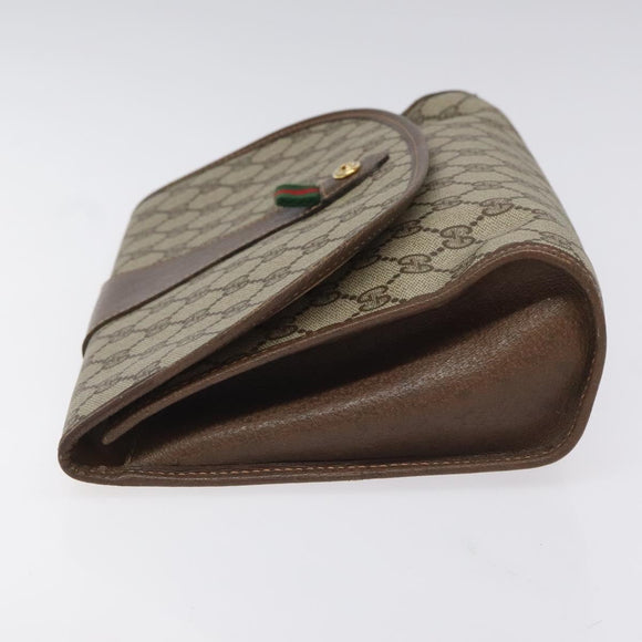 GUCCI GG Supreme Web Sherry Line Clutch Bag PVC Beige Red 156 01 031 Auth ki5446