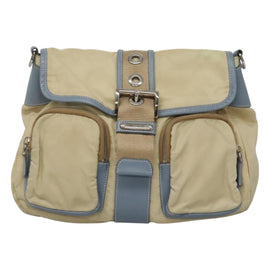 PRADA Shoulder Bag Nylon Leather Beige Auth ki5455 - 0
