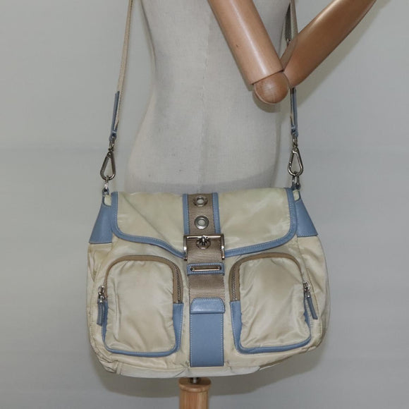PRADA Shoulder Bag Nylon Leather Beige Auth ki5455