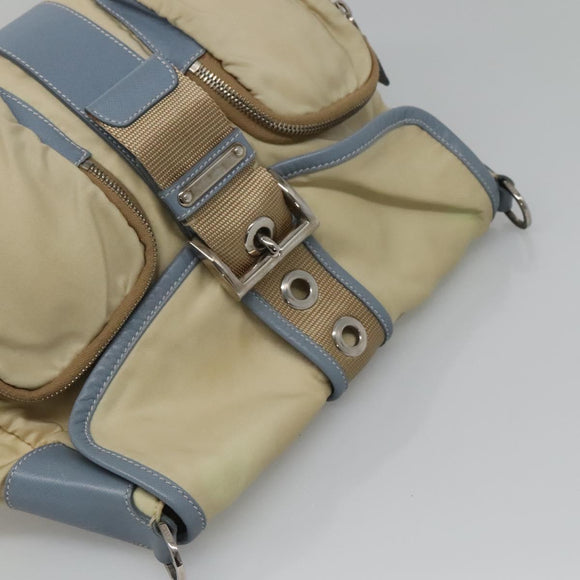 PRADA Shoulder Bag Nylon Leather Beige Auth ki5455