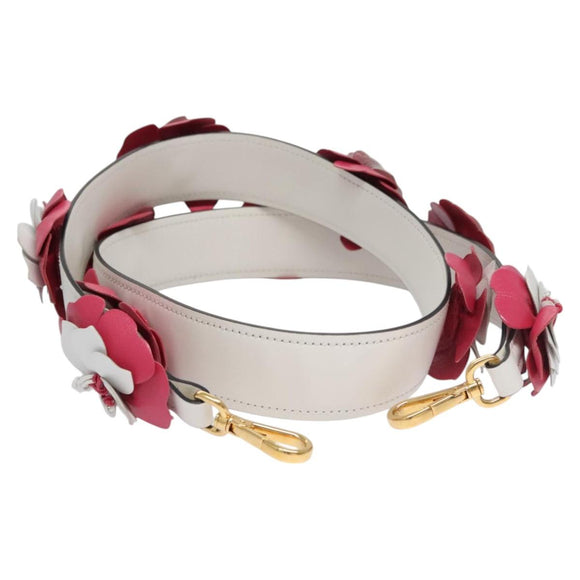PRADA Flower Shoulder Strap Leather 40.2"""" White Auth ki5474V