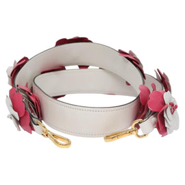 PRADA Flower Shoulder Strap Leather 40.2"" White Auth ki5474V - 0