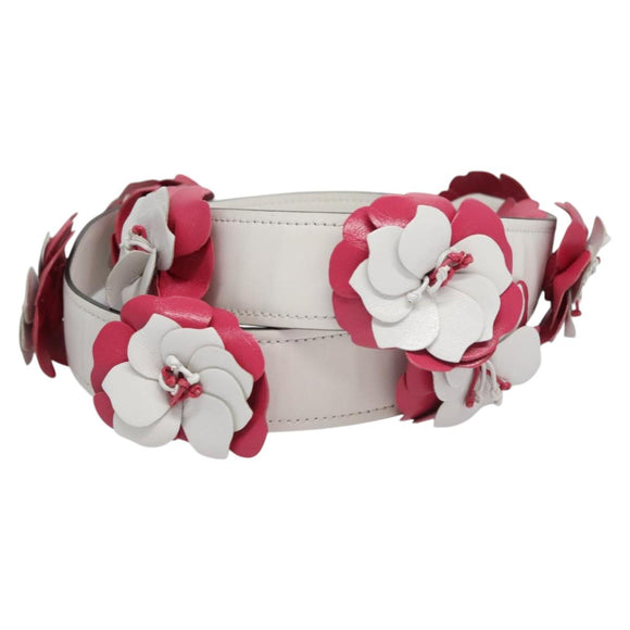 PRADA Flower Shoulder Strap Leather 40.2"" White Auth ki5474V