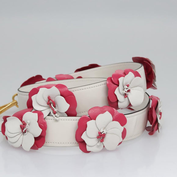 PRADA Flower Shoulder Strap Leather 40.2"" White Auth ki5474V