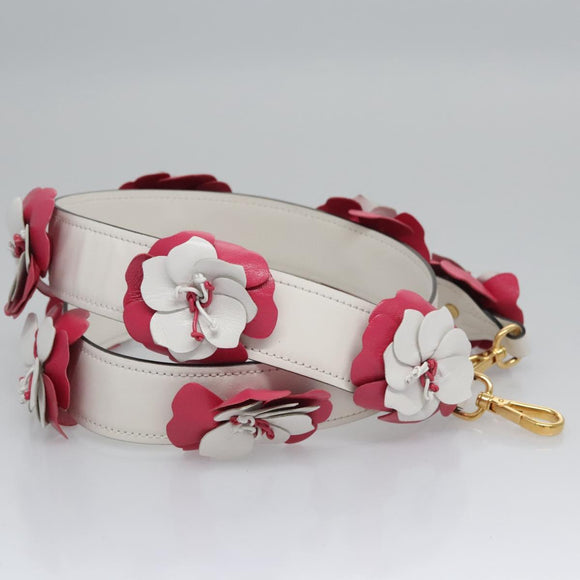 PRADA Flower Shoulder Strap Leather 40.2"" White Auth ki5474V