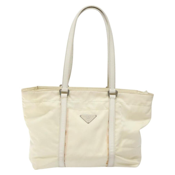 PRADA Hand Bag Nylon White Silver Auth ki5482