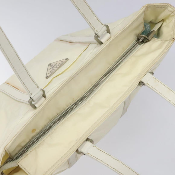 PRADA Hand Bag Nylon White Silver Auth ki5482