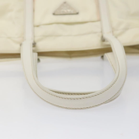 PRADA Hand Bag Nylon White Silver Auth ki5482
