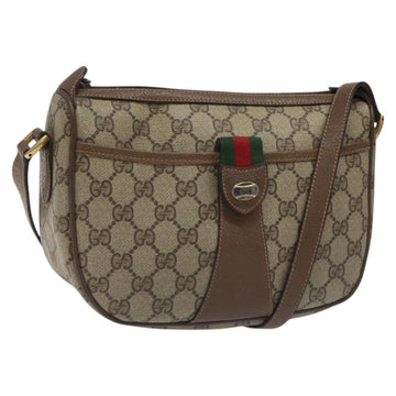 GUCCI GG Supreme Web Sherry Line Shoulder Bag PVC Beige Gold Red Auth ki5490