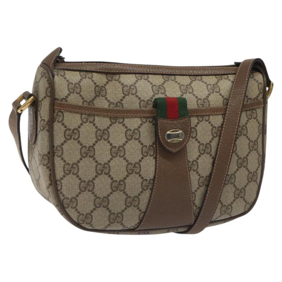 GUCCI GG Supreme Web Sherry Line Shoulder Bag PVC Beige Gold Red Auth ki5490