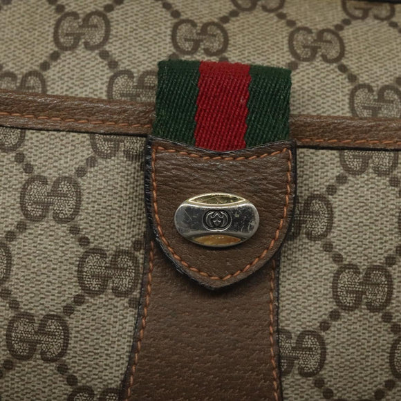 GUCCI GG Supreme Web Sherry Line Shoulder Bag PVC Beige Gold Red Auth ki5490