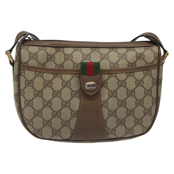 GUCCI GG Supreme Web Sherry Line Shoulder Bag PVC Beige Gold Red Auth ki5490