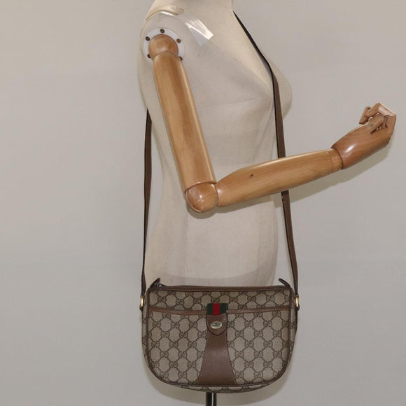 GUCCI GG Supreme Web Sherry Line Shoulder Bag PVC Beige Gold Red Auth ki5490