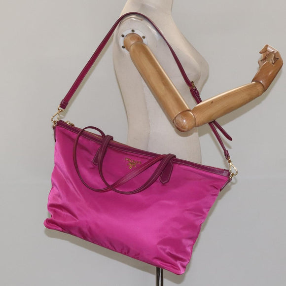 PRADA Tote Bag Nylon 2way Pink Gold Auth ki5497V