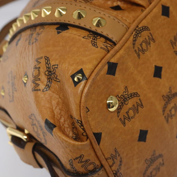 MCM Vicetos Logogram Hand Bag PVC Leather Brown Gold Auth ki5520